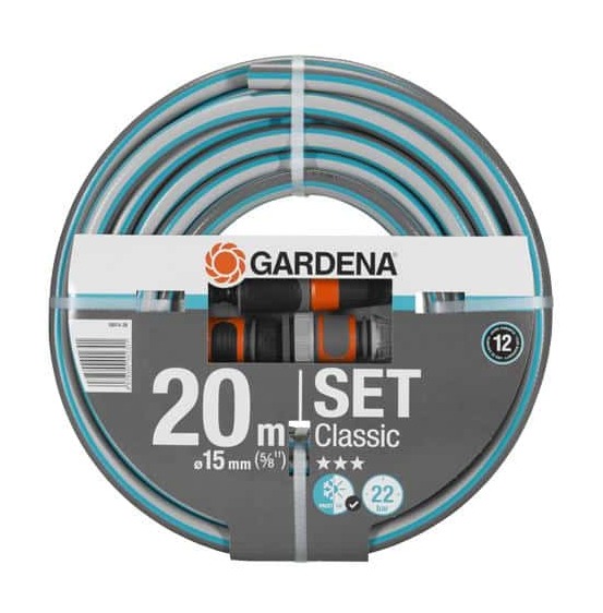 Classic Hose (5/8"), 20m w/f 15mm (5/8"); 20m; burst pressure: 22 bar; warranty: 12 year; Set (1 x18202/5305,
1 x18215, 1 x 18213, 1 x 18300)