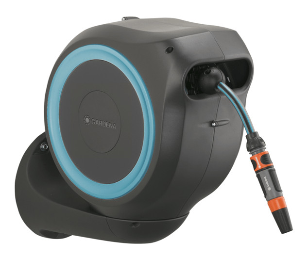 Wall-Mounted Hose Box RollUp S turqouise, Plastic, assembled, 15m 11mm, Set (1.5 m flexible connecting hose 13mm (1/2"), 1x 18200, 1x 18201, 1x 18202, 2x 18215, 1x 18430-31.620.00, 1x 18300)