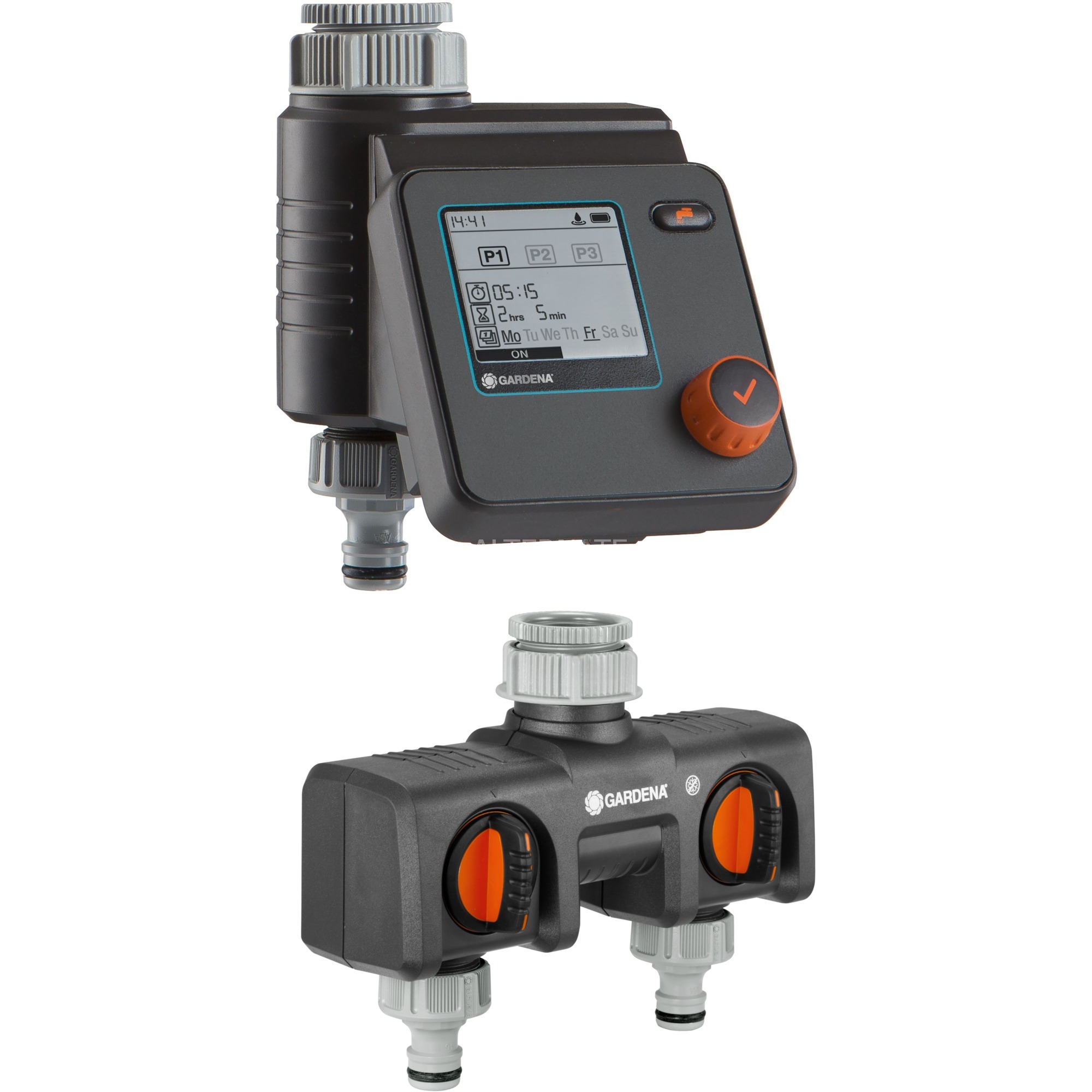 WaterControl+Twin-Tap Connec. Offer Set Water Control Select with Twin-Tap-Connector, 2 x Tap connector 26,5mm (G 3/4"), 2 x Adapter 1"-3/4", 1 x Adapter 3/4"-1/2" offered in display