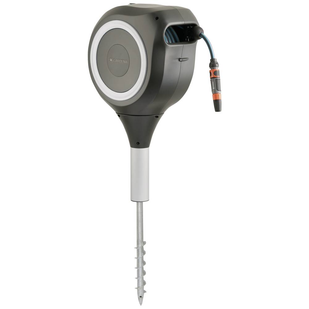 Garden Hose Box RollUp M white, Plastic, assembled, 20m 11mm, Spike, Set (1.5m flexible connecting hose 13mm (1/2"), 1x 18200, 1x 18201, 1x 18202, 2x 18215, 1x 18430-31.620.00, 1x 18300)