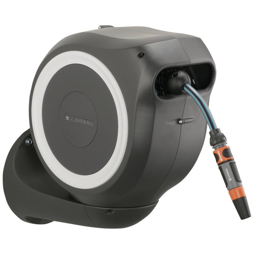 Wall-Mounted Hose Box RollUp S white, Plastic, assembled, 15m 11mm, Set (1.5 m flexible connecting hose 13mm (1/2"), 1x 18200, 1x 18201, 1x 18202, 2x 18215, 1x 18430-31.620.00, 1x 18300)