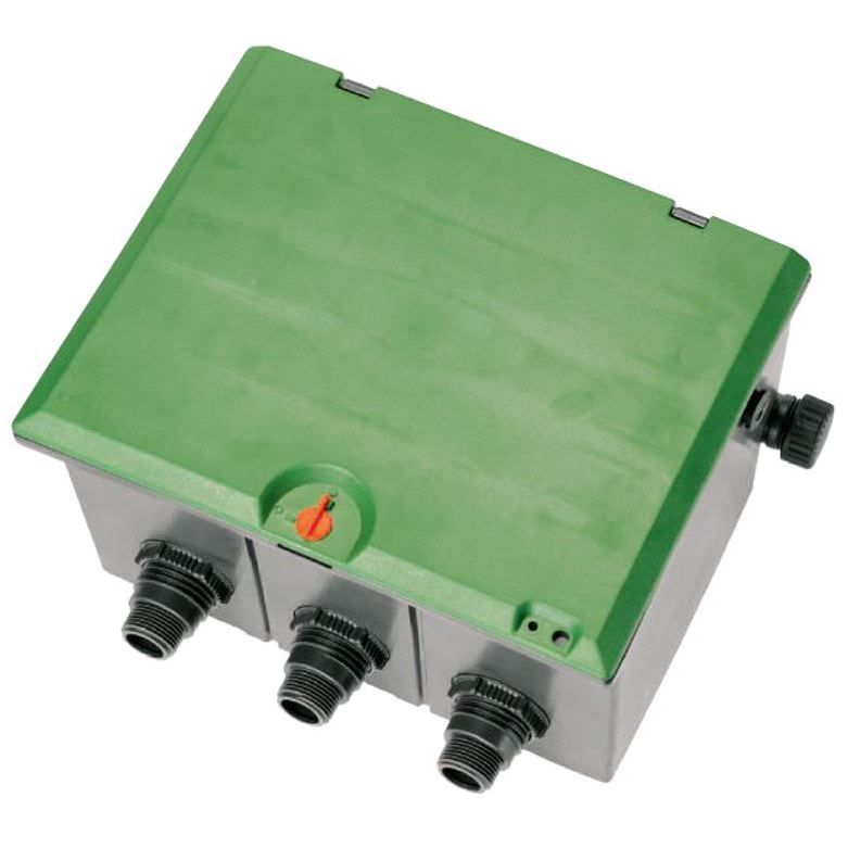 Valve Box V3 for 3 Irrigation Valves 9 V or 24 V, telescopic screwed connection, 1" male thread